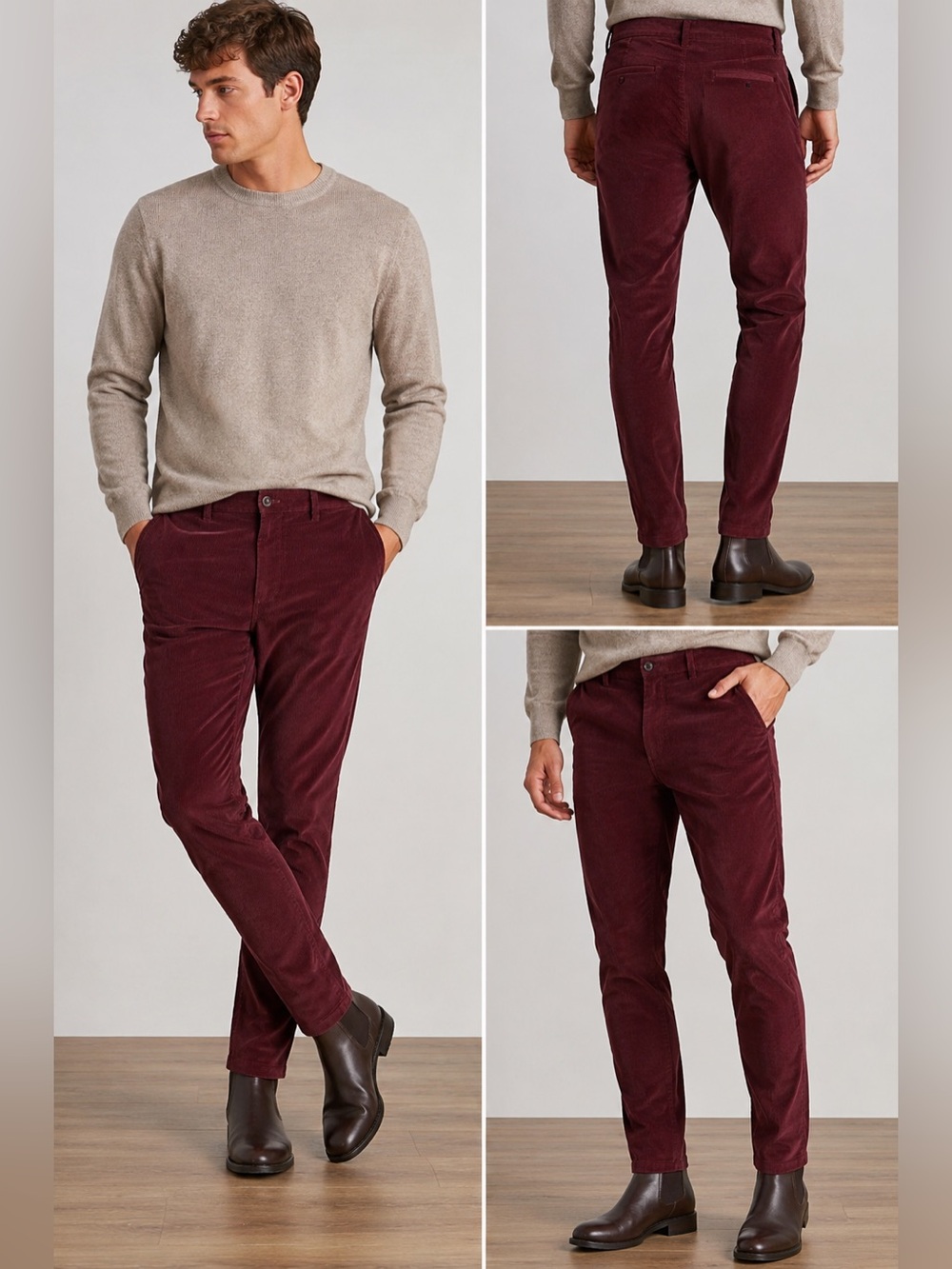 Topman Stretch Skinny Burgundy Corduroy Pants Men’s W34 L32 Slim Fit Cotton